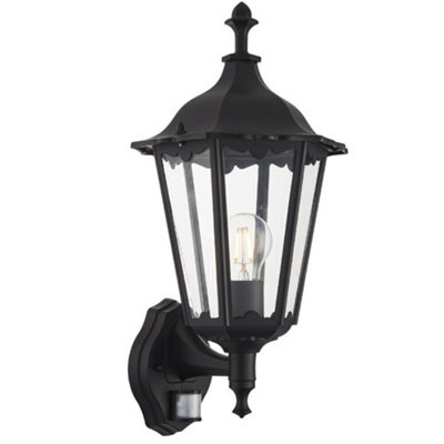 Ip44 Outdoor Pir Light Matt Black & Glass Traditional Wall Lantern Porch Motion from B&Q