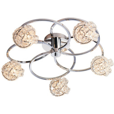 Semi Flush Ceiling Light Chrome & Crystal Knott 5 Lamp Hanging Feature Pendant from B&Q
