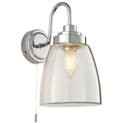 B&Q Ip44 Bathroom Wall Chrome & Domed Clear Glass Modern Curved Arm Oval Lamp Light
