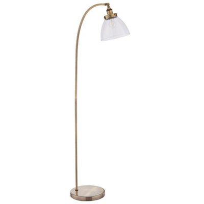 Curved Arm Floor Lamp Antique Brass Tall Free Standing Metal Retro Reading Light from B&Q