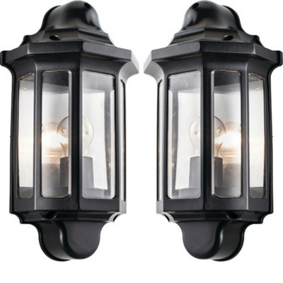 2 Pack Ip44 Outdoor Wall Light Satin Black Half Traditional Dimmable Porch Lamp from B&Q