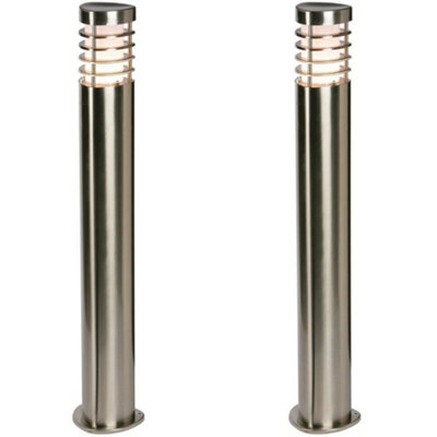  - 2 Pack Outdoor Garden Bollard Light Brushed Steel 9.2W Path Led Lamp Post Ip44