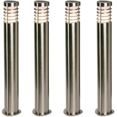  - 4 Pack Outdoor Garden Bollard Light Brushed Steel 9.2W Path Led Lamp Post Ip44