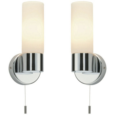 B&Q 2 Pack Ip44 Bathroom Wall Chrome & Frosted Glass Shade Modern Lamp Fitting Light