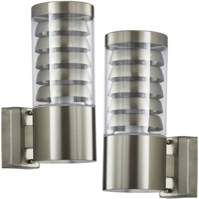 2 Pack Ip44 Outdoor Wall Lamp Stainless Steel Staggered Light Clear Porch Round from B&Q