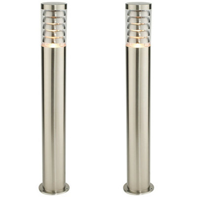 2 Pack Outdoor Garden Bollard Light 80Cm Brushed Steel 9W Outside Lamp Post Ip44 from B&Q