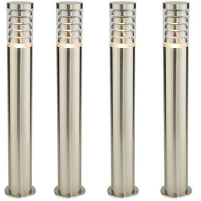 4 Pack Outdoor Garden Bollard Light 80Cm Brushed Steel 9W Outside Lamp Post Ip44 from B&Q