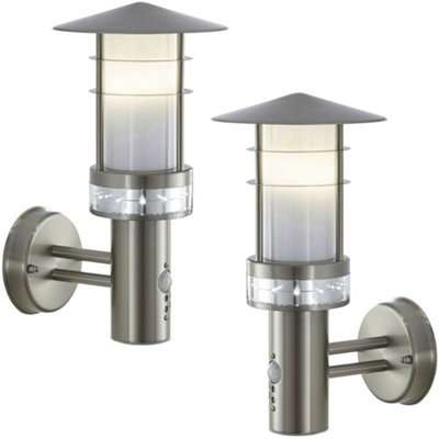 2 Pack Ip44 Outdoor Led Light Brushed Steel Pir Wall Lantern Security Outdoor from B&Q