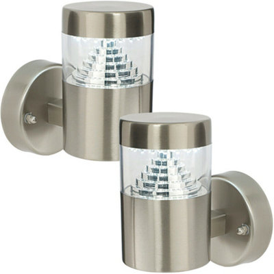  - 2 Pack Ip44 Outdoor Wall Light Brushed Steel Led Lamp Stepped Outdoor Garden