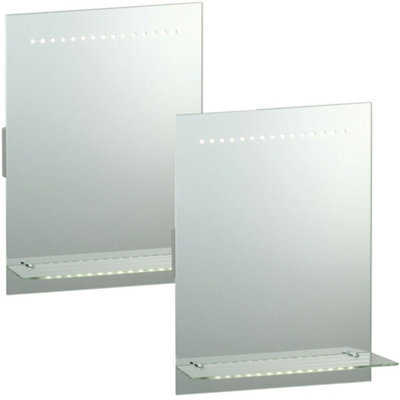2 Pack Ip44 Led Bathroom Mirror 50Cm X 39Cm Vanity Light Shelf & Shaver Socket from B&Q