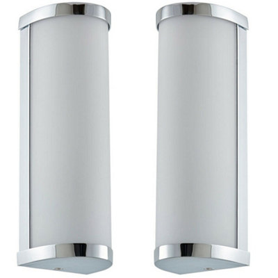 B&Q 2 Pack Ip44 Bathroom Wall Chrome & Frosted Glass Modern Twin Curved Lamp Light