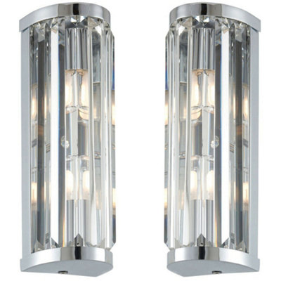  - 2 Pack Ip44 Bathroom Wall Light Chrome & Crystal Round Glass Modern Jewel Lamp