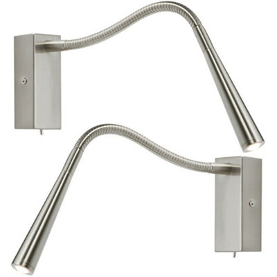  - 2 Pack Adjustable Led Wall Light Warm White Chrome Flexible Bedside Task Lamp