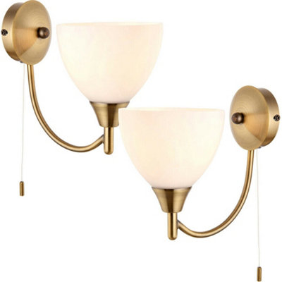  - 2 Pack Dimmable Led Wall Light Antique Brass & Frosted Glass Shade Curved Lamp