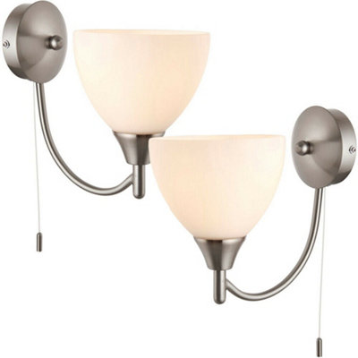 2 Pack Dimmable Led Wall Light Satin Chrome & Frosted Glass Shade Curved Lamp from B&Q