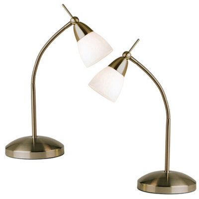 2 PackTouch Dimmer Table Lamp Light Antique Brass & Glass Shade Reading Task from B&Q