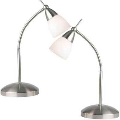 2 PackTouch Dimmer Table Lamp Light Satin Chrome & Glass Shade Reading Task from B&Q