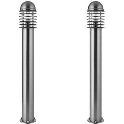 2 Pack 1M Outdoor Post Bollard Light Polished Steel Vandal Proof Pathway Lamp