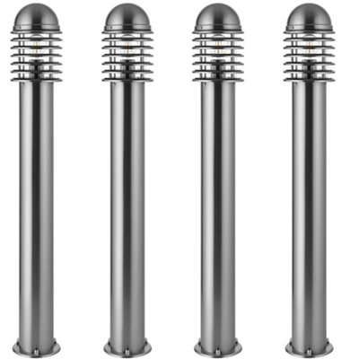 4 Pack 1M Outdoor Post Bollard Light Polished Steel Vandal Proof Pathway Lamp