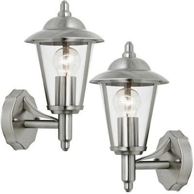 2 Pack Ip44 Outdoor Wall Lamp Stainless Steel Traditional Lantern Porch Uplight from B&Q
