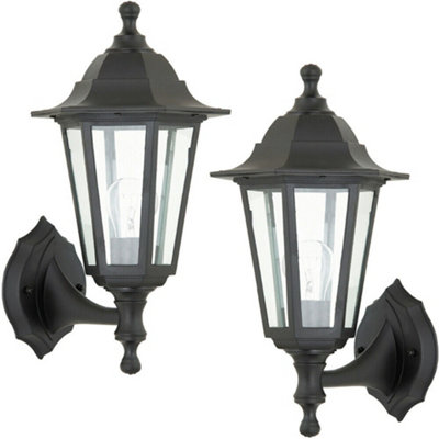 2 Pack Ip44 Outdoor Wall Light Black Rust Proof Glass Lamp Traditional Lantern from B&Q