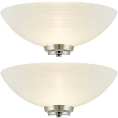  - 2 Pack Dimmable Led Wall Light Satin Chrome White Line Pattern Glass Shade Lamp