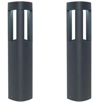 2 Pack Outdoor Post Bollard Light Grey Triangle Modern Driveway Path Lamp Led