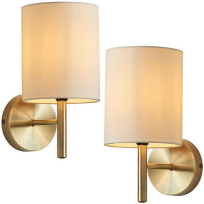  - 2 Pack Dimmable Led Wall Light Antique Brass & Cream Shade Modern Lamp Lighting