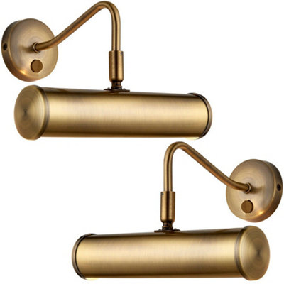 2 Pack Led Picture Wall Light Antique Brass Dimmable 6.2W Warm White Down Bar from B&Q