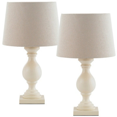 B&Q 2 Pack Classic Wooden Table Lamp & Off Shade Pretty Bedside Ivory/White/Light