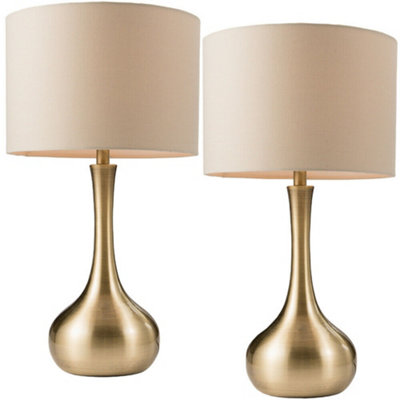 2 PackTouch Dimmer Table Lamp Brass & Taupe Shade Metal Bedside Reading Light from B&Q