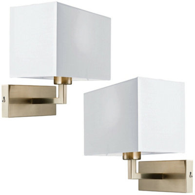 2 Pack Dimming Led Wall Light Satin Nickel & White Shade Sleek Rectangle Lamp from B&Q