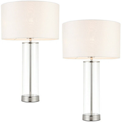 2 Pack Touch Dimmable Table Lamp Nickel Glass White Shade Modern Bedside Light from B&Q