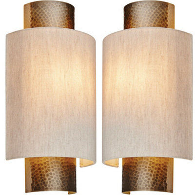 2 Pack Dimmable Metal Wall Light Hammered Aged Bronze & Shade Semi Flush Lamp from B&Q