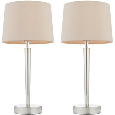 2 Pack Modern Table Lamp & Usb Charger Nickel & Mink Shade Metal Bedside Light from B&Q