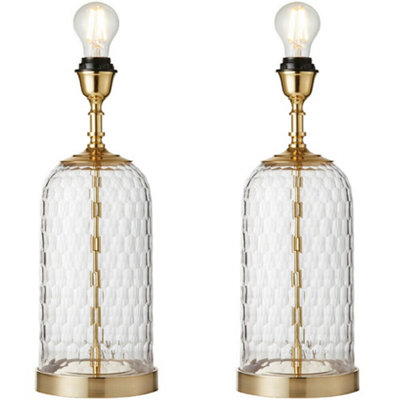 B&Q 2 Pack Geometric Glass Table Lamp Brass Trim Base Only Modern Bedside Light