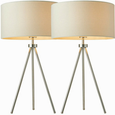 2 Pack Modern Tripod Table Lamp Chrome & Ivory Shade Slim Leg Bedside Desk Light from B&Q