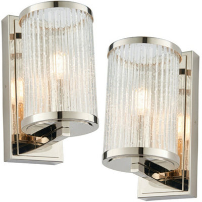 2 Pack Dimmable Led Wall Light Nickel & Ribbed Bubble Glass Shade Hanging Lamp from B&Q