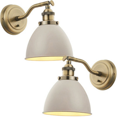  - 2 Pack Adjustable Industrial Wall Light Brass & Grey Shade Vintage Arm Lamp
