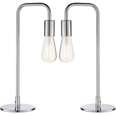 2 Pack Modern Hangman Table Lamp Chrome Industrial Arm Bedside Desk Light Base from B&Q