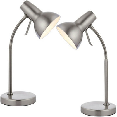 B&Q 2 Pack - Adjustable Neck Usb Desk Lamp Satin Nickel Metal Shade Table Work Light