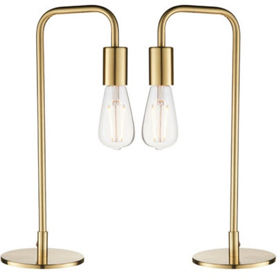 2 Pack Modern Hangman Table Lamp Brass Industrial Arm Bedside Desk Light Base from B&Q