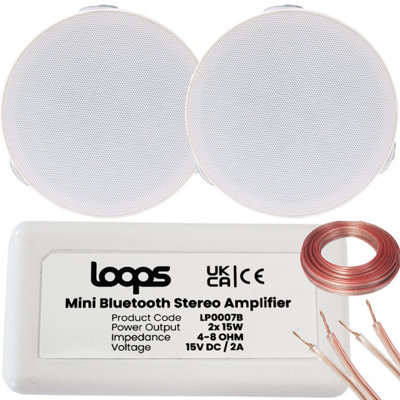 Loops Bluetooth Ceiling Music Kit Mini Amp & 2 Low Profile Speakers Stereo Hifi Sound from B&Q