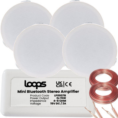Loops Bluetooth Ceiling Music Kit Mini Amp & 4 Low Profile Speakers Stereo Hifi Sound