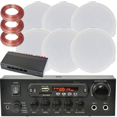 Loops Bluetooth Ceiling Music Kit 3 Zone Stereo Amplifier & 6X Mini Flush Speakers from B&Q