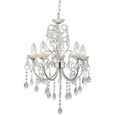 Bathroom Ceiling Pendant Light Chrome & Crystal Ip44 5 Bulb Hanging Lamp Rose from B&Q