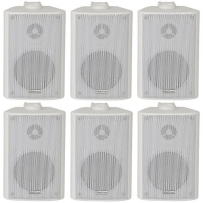 B&Q -  6X 60W 2 Way White Wall Mounted Stereo Speakers 3" 8Ohm Mini Background Music