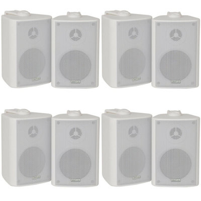 B&Q -  8X 70W 2 Way White Wall Mounted Stereo Speakers 4 8Ohm Compact Background Music