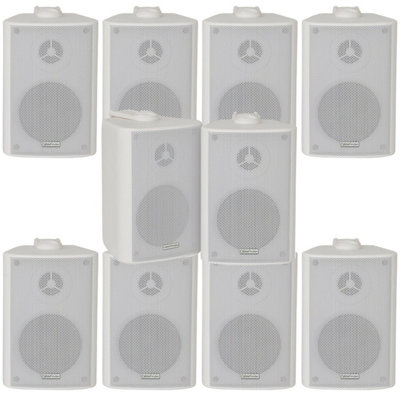 B&Q -  10X 70W 2 Way White Wall Mounted Stereo Speakers 4" 8Ohm Mini Background Music