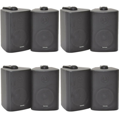 B&Q -  8X 70W 2 Way Black Wall Mounted Stereo Speakers 4 8Ohm Compact Background Music